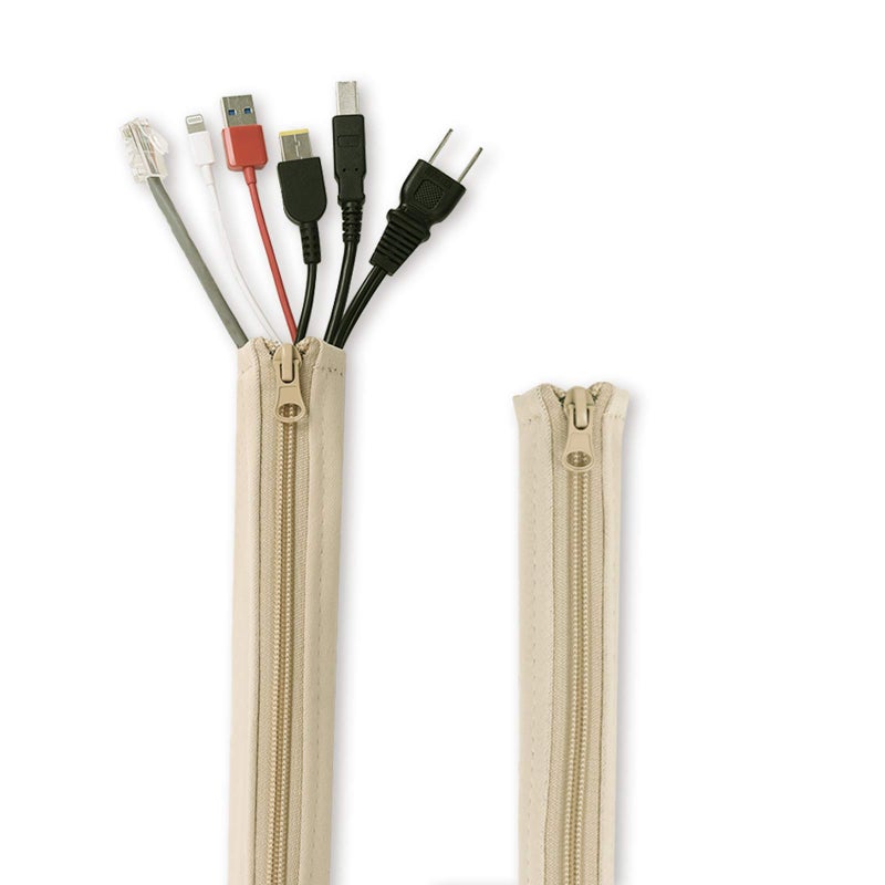 StangH Flexible Cable Management Sleeve with Zipper - Extendable Cord Organizer System Wrap Wire Cable Cover Sleeve Holder, Keep Home & Office Clean Safe Protector for TV/Media, Beige, 39 Inches, 2 Pcs - Image 1